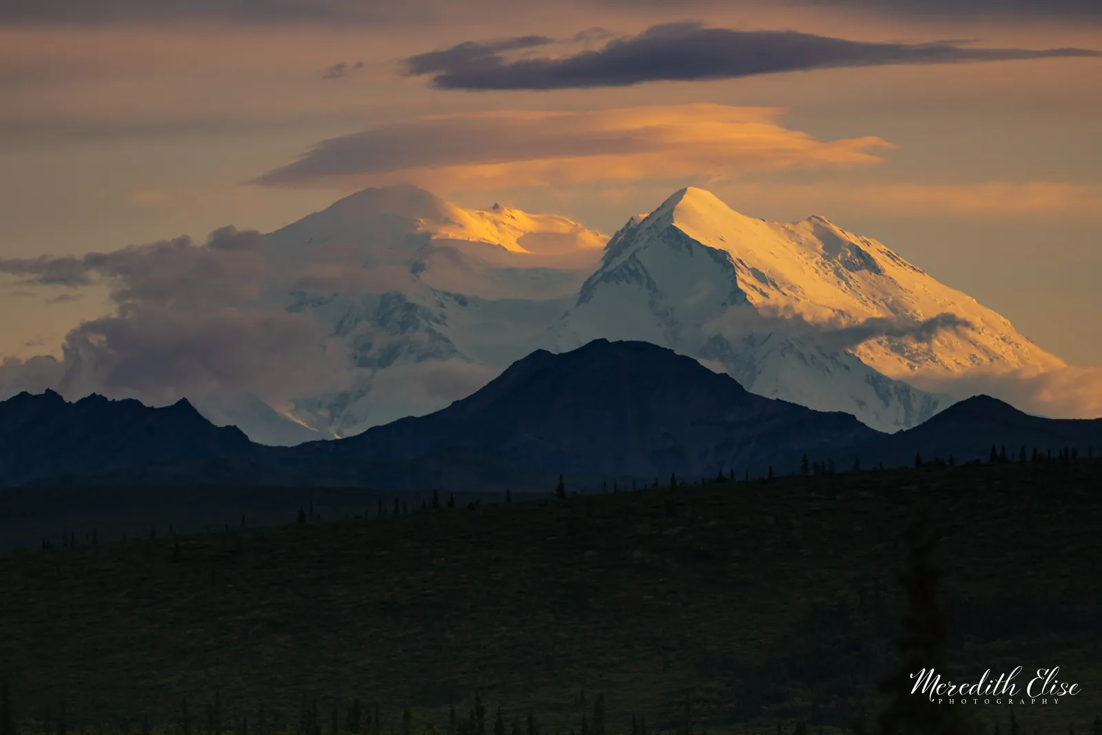 Alpenglow and lenticular clouds over the snow-capped peaks of Denali — Alaska fine art print
