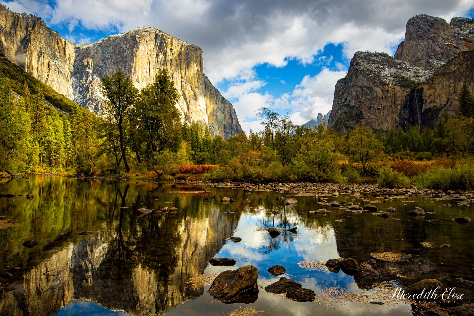 El Capitan and Cathedral Rocks mirrored in the still Merced River — Yosemite California fine art print